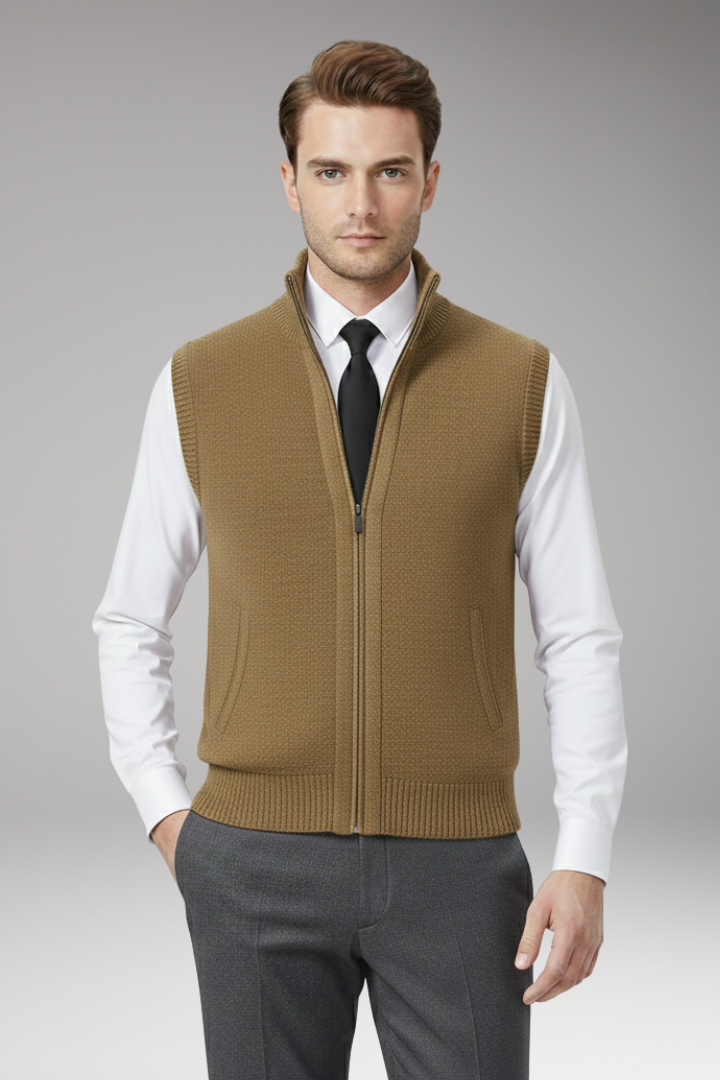 Men's Vest with Zip Closure and Straight Profile