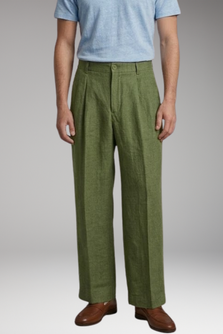 Men's Wide-Legged Linen Trousers with Relaxed Fit and Breathable Fabric