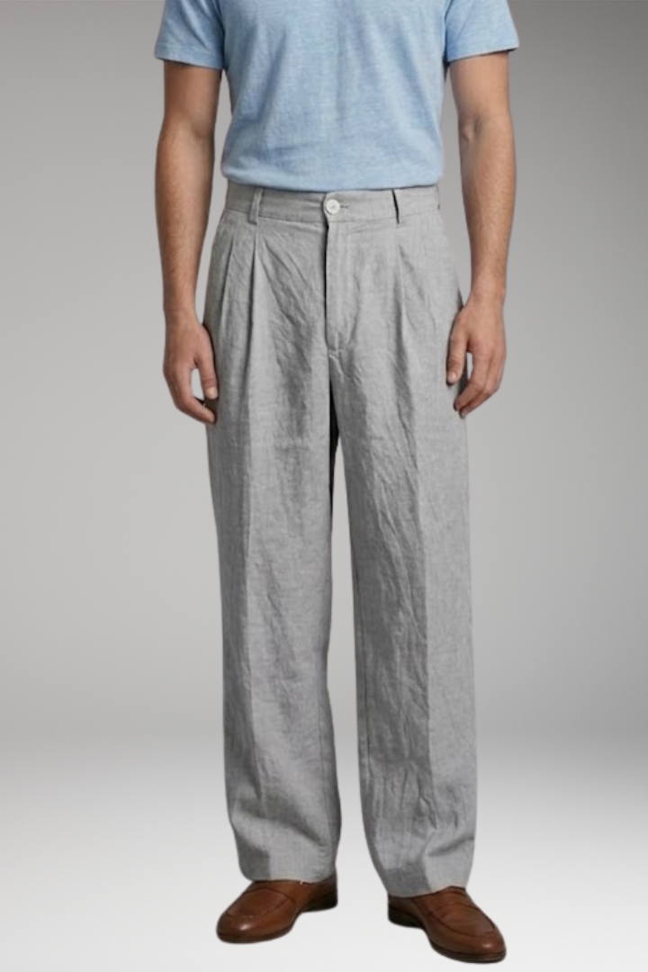 Men's Wide-Legged Linen Trousers with Relaxed Fit and Breathable Fabric