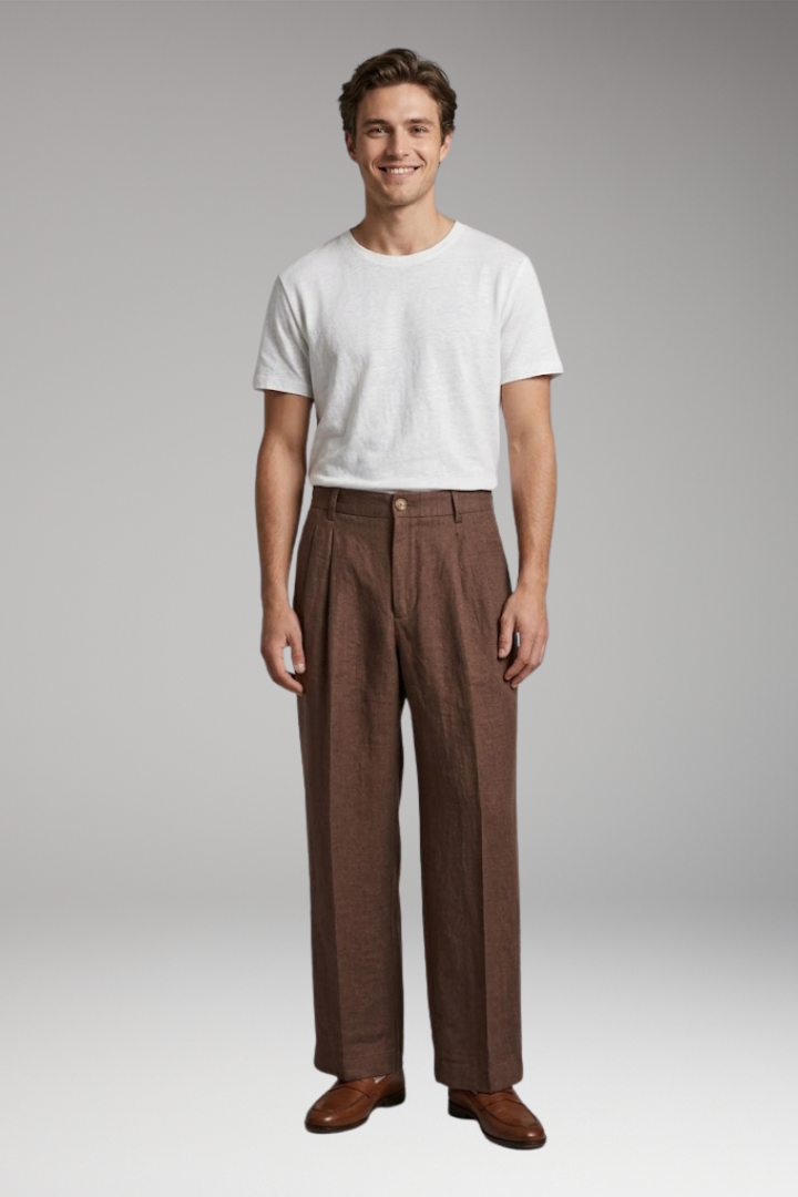 Men's Wide-Legged Linen Trousers with Relaxed Fit and Breathable Fabric