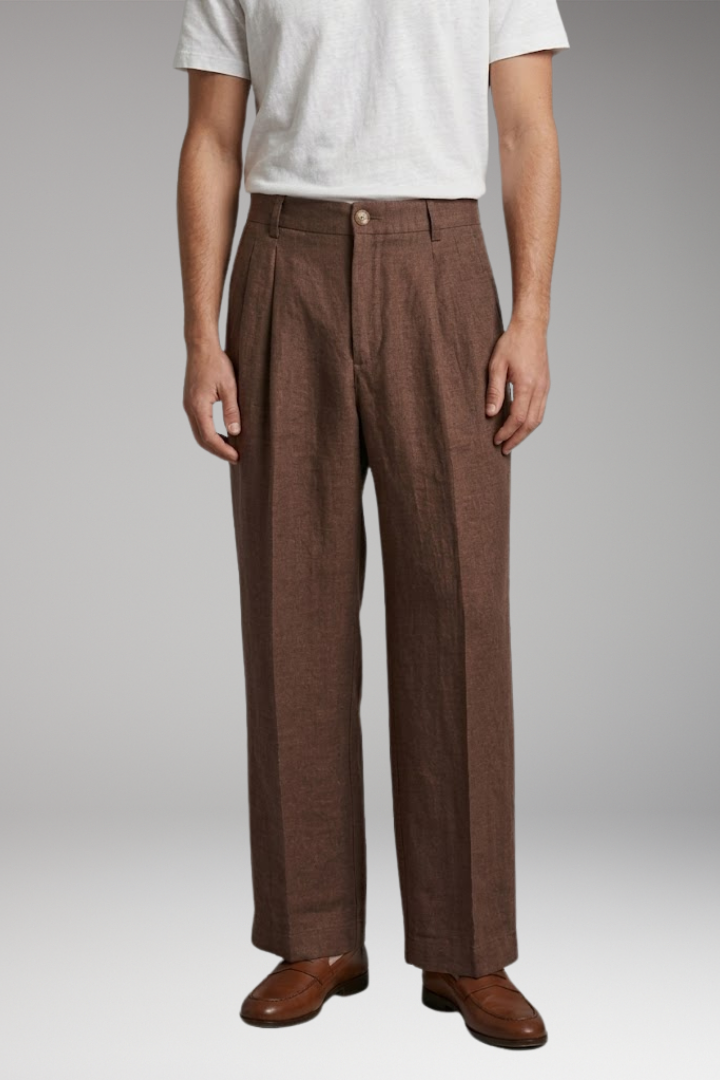 Men's Wide-Legged Linen Trousers with Relaxed Fit and Breathable Fabric