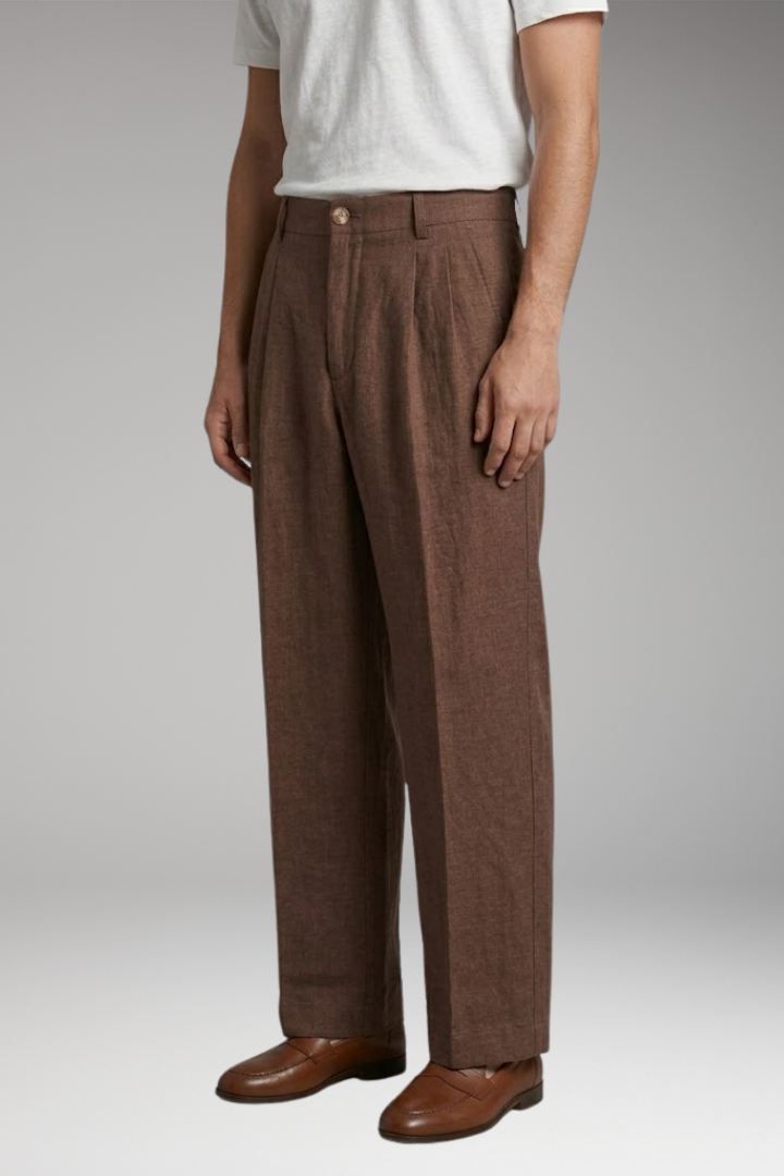 Men's Wide-Legged Linen Trousers with Relaxed Fit and Breathable Fabric