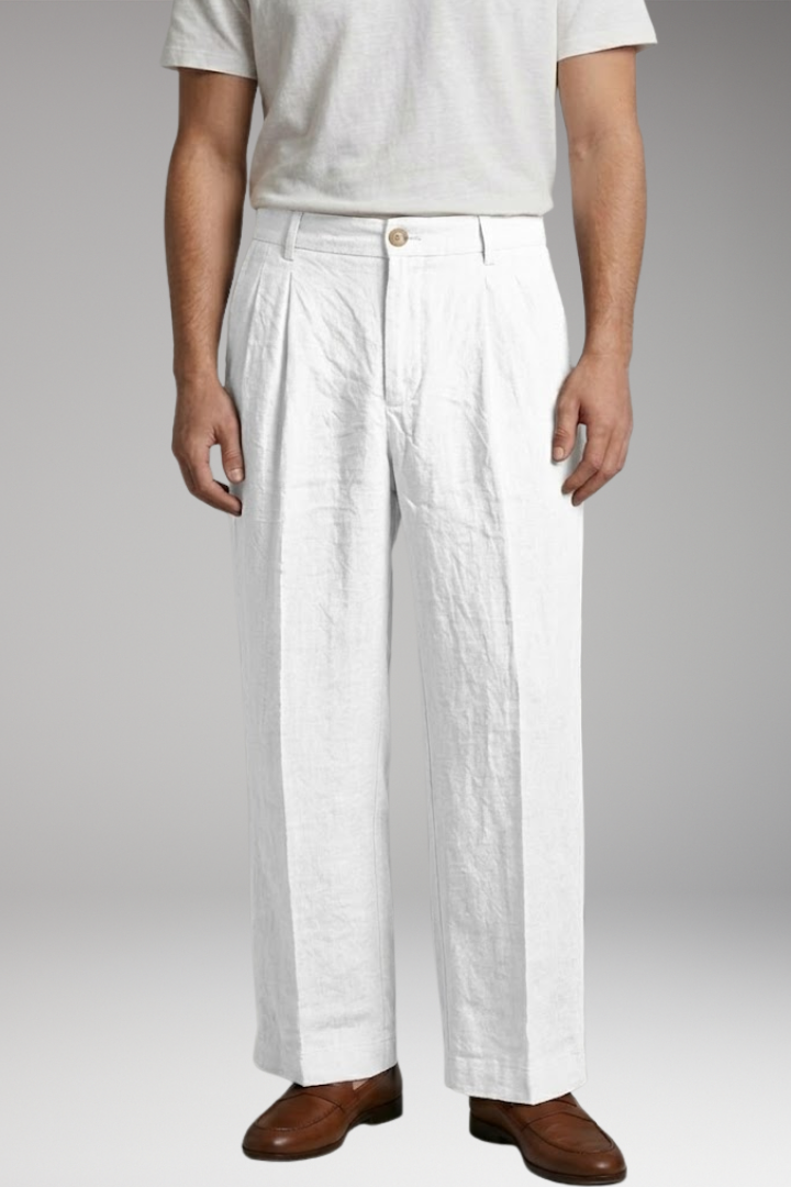 Men's Wide-Legged Linen Trousers with Relaxed Fit and Breathable Fabric