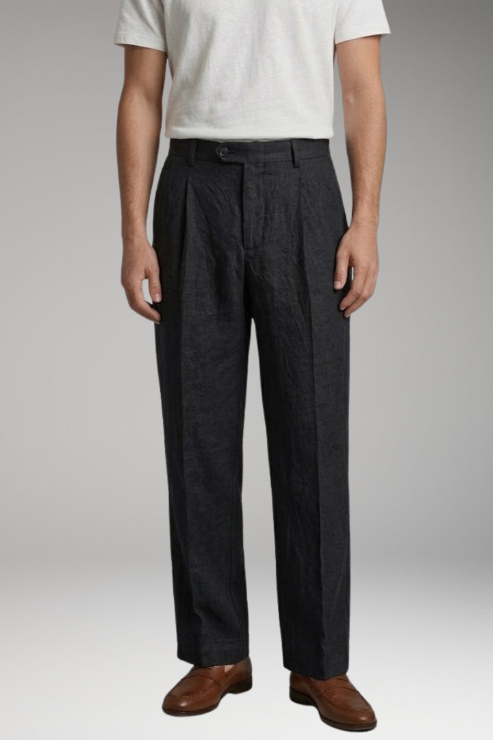 Men's Wide-Legged Linen Trousers with Relaxed Fit and Breathable Fabric