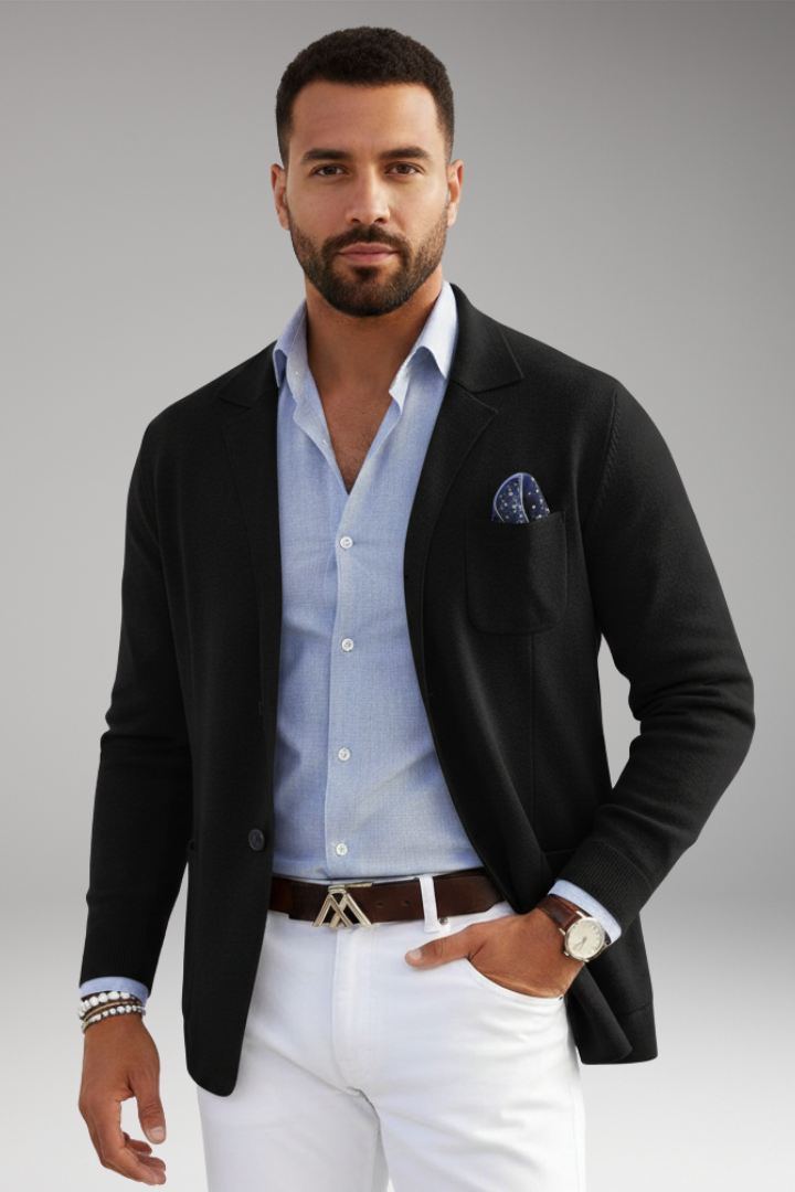 Men's Blazer with Lapel Collar and Single-Row Front Closure
