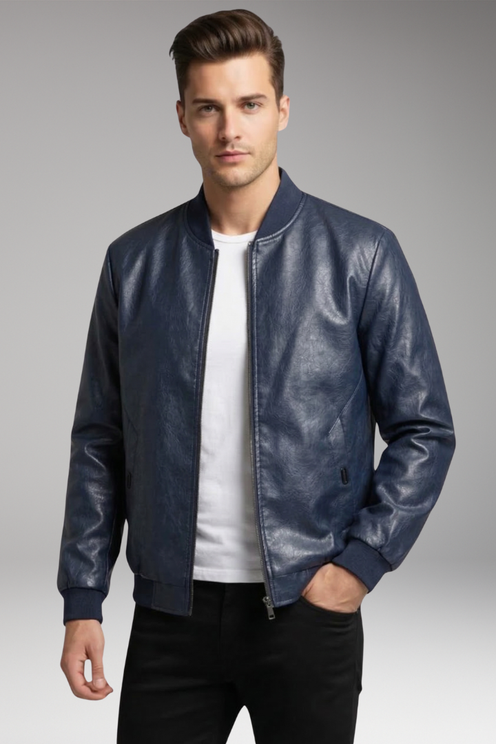 Men's Bomber Jacket with Zipper and Sleeve Pocket