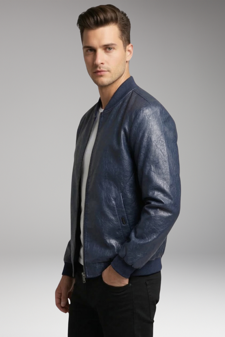 Men's Bomber Jacket with Zipper and Sleeve Pocket