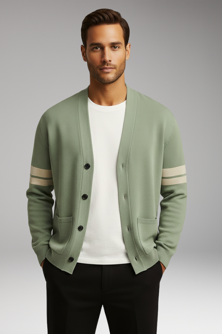 Men’s Cardigan with Buttons and Contrast Bands