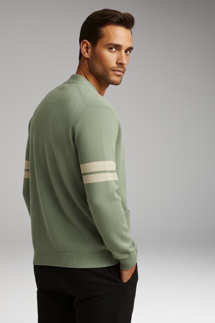 Men’s Cardigan with Buttons and Contrast Bands