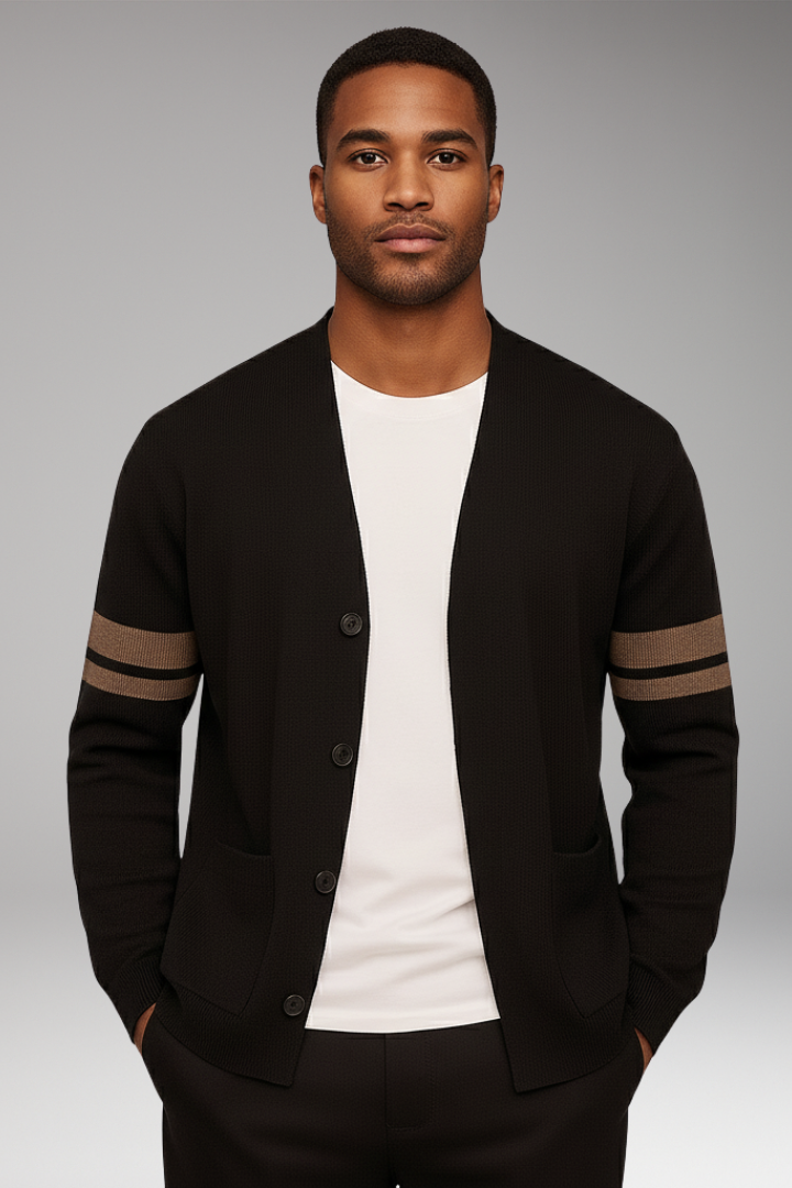 Men’s Cardigan with Buttons and Contrast Bands