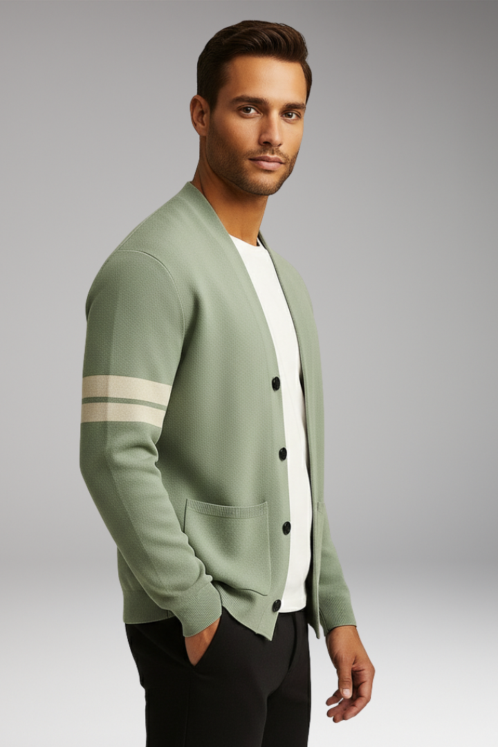Men’s Cardigan with Buttons and Contrast Bands