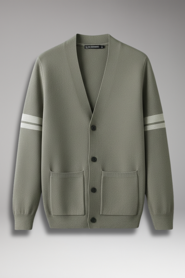 Men’s Cardigan with Buttons and Contrast Bands