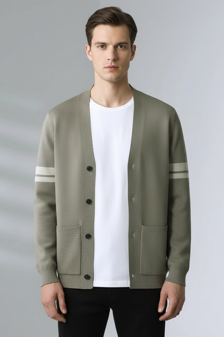 Men’s Cardigan with Buttons and Contrast Bands