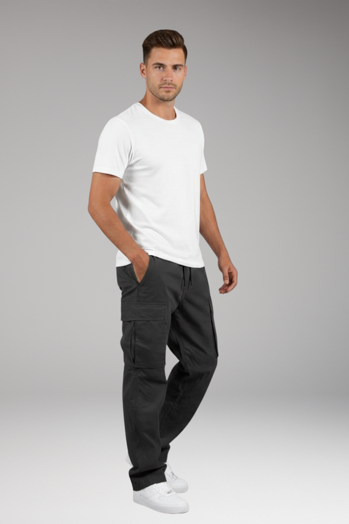 Men's Cargo Pants with Drawstring Waist and Multiple Pockets