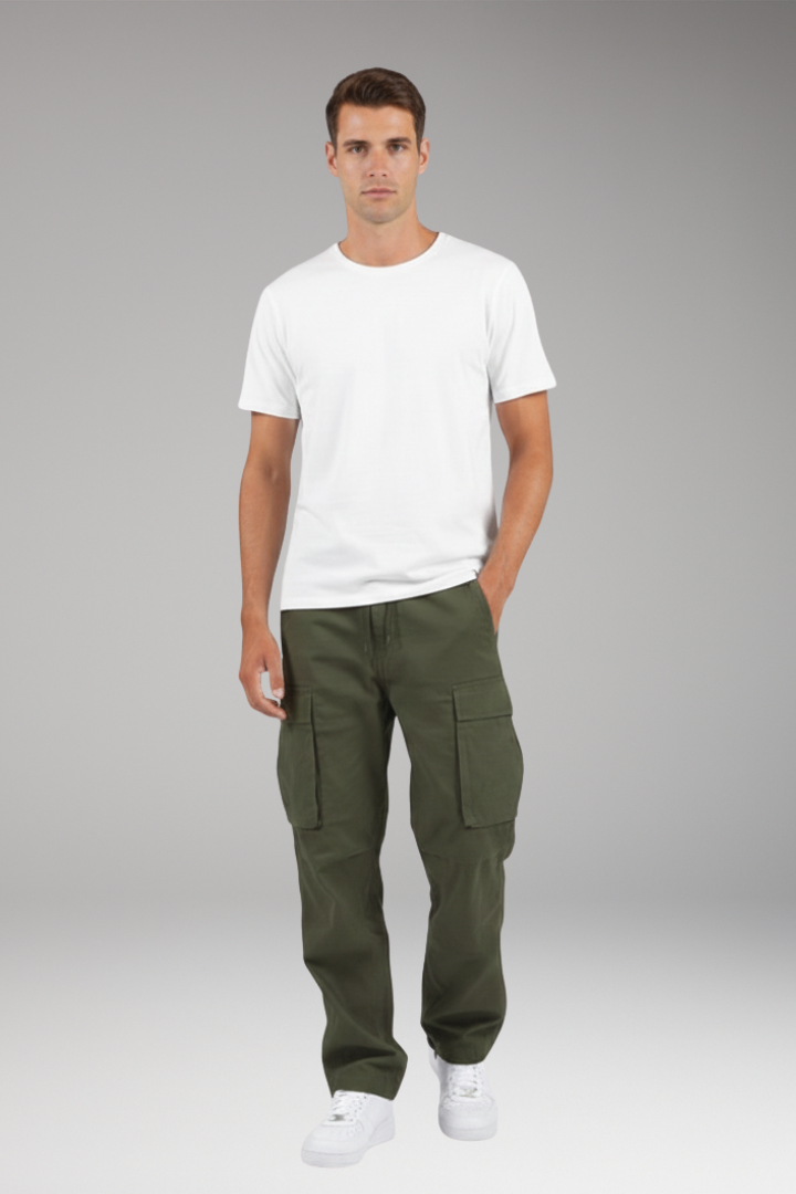 Men's Cargo Pants with Drawstring Waist and Multiple Pockets