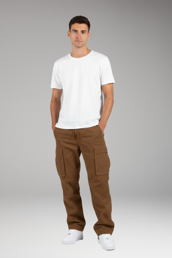 Men's Cargo Pants with Drawstring Waist and Multiple Pockets