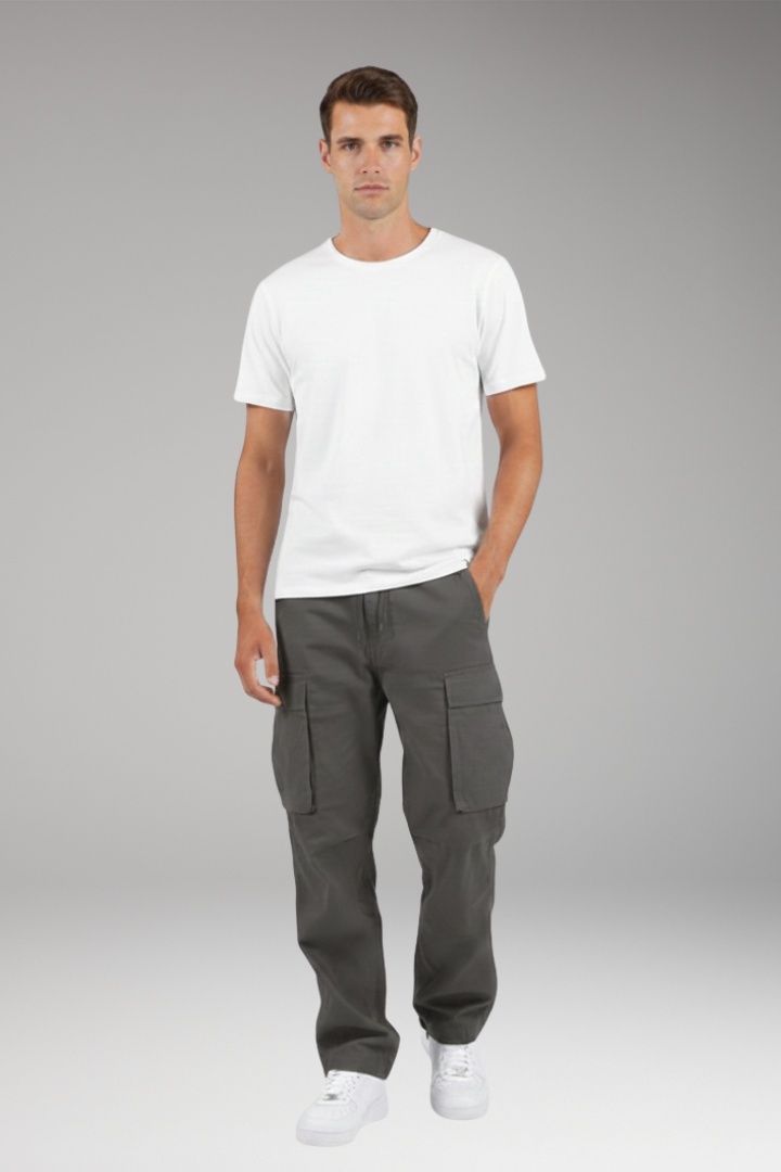 Men's Cargo Pants with Drawstring Waist and Multiple Pockets