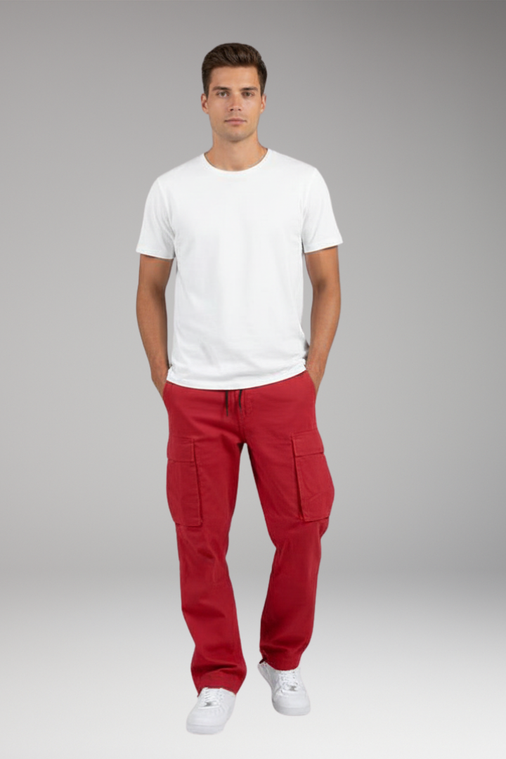 Men's Cargo Pants with Drawstring Waist and Multiple Pockets