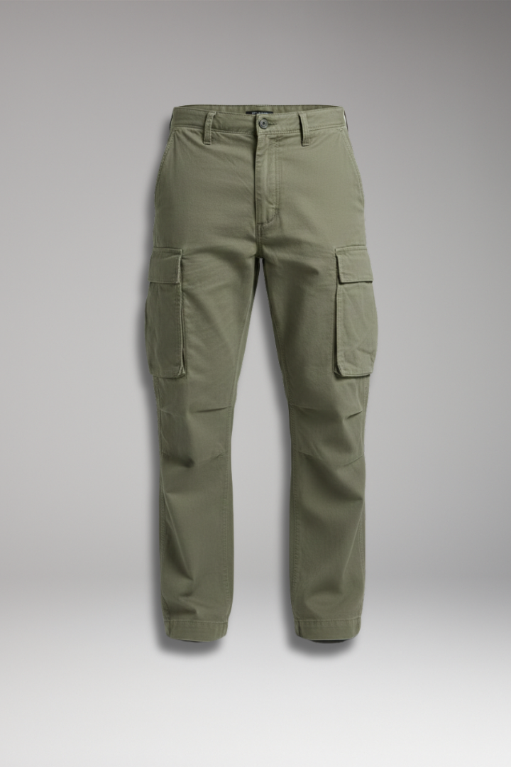 Men's Cargo Pants with Straight Fit and Multi-Pocket Design