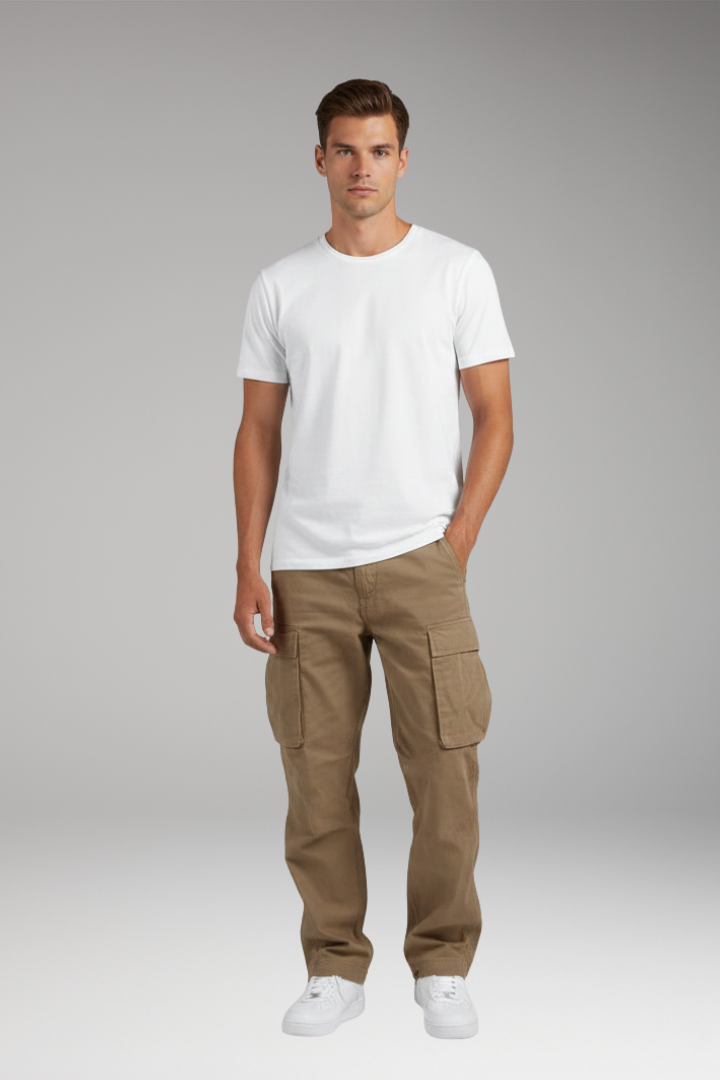 Men's Cargo Pants with Straight Fit and Multi-Pocket Design