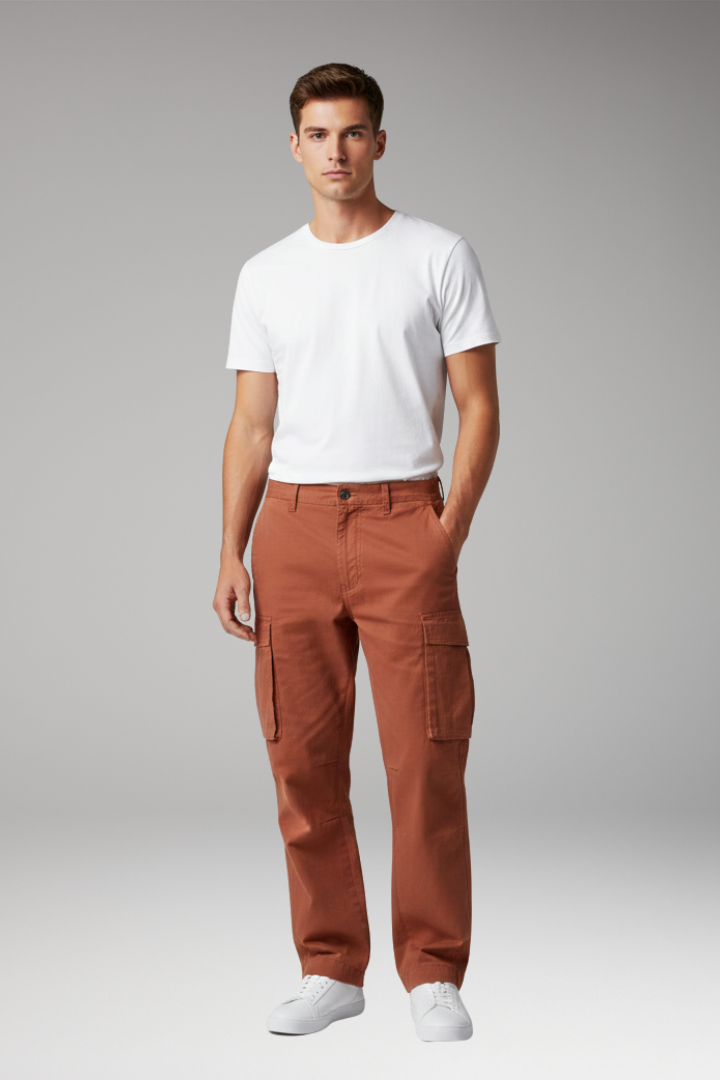 Men's Cargo Pants with Straight Fit and Multi-Pocket Design