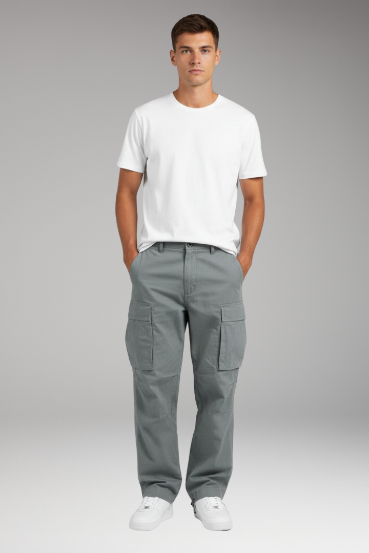 Men's Cargo Pants with Straight Fit and Multi-Pocket Design