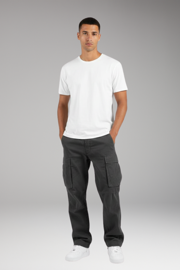 Men's Cargo Pants with Straight Fit and Multi-Pocket Design