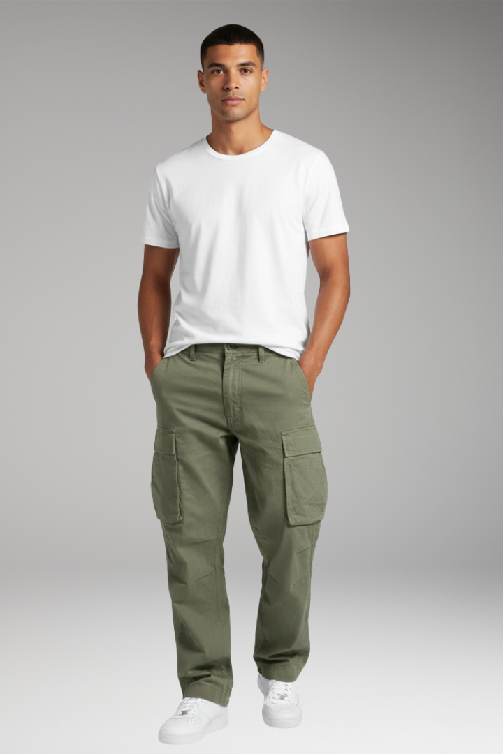 Men's Cargo Pants with Straight Fit and Multi-Pocket Design