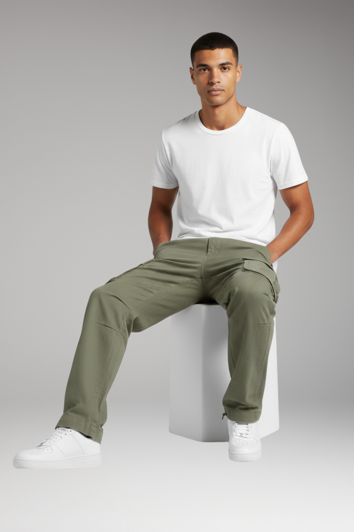 Men's Cargo Pants with Straight Fit and Multi-Pocket Design