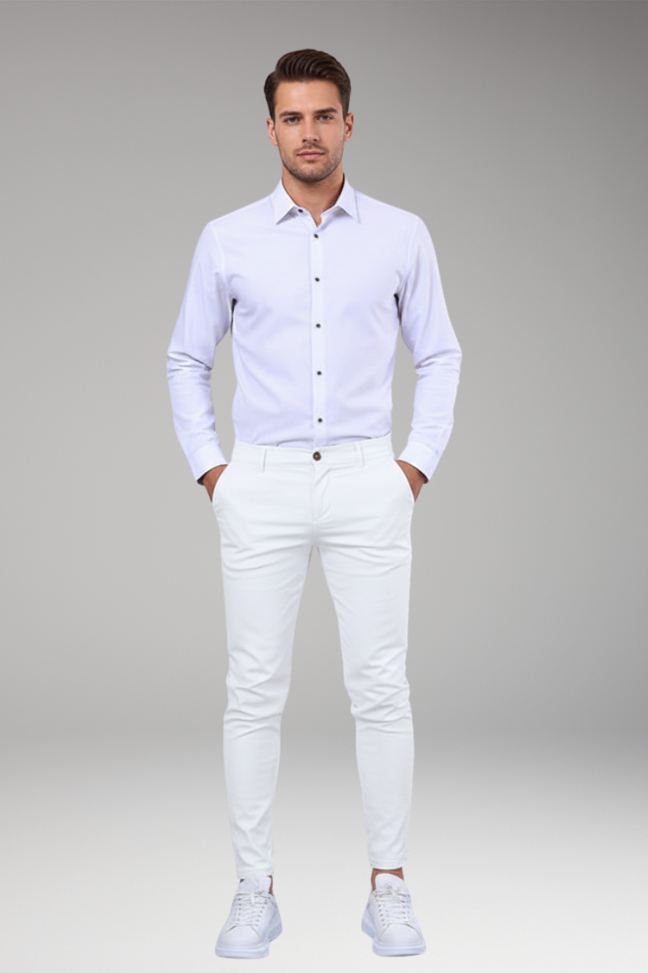 Men's Chino Pants with Slim Legs and Button Closure