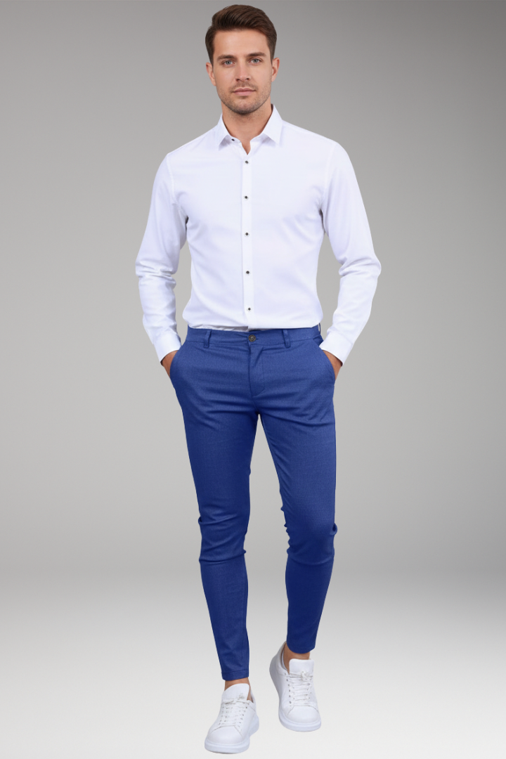 Men's Chino Pants with Slim Legs and Button Closure