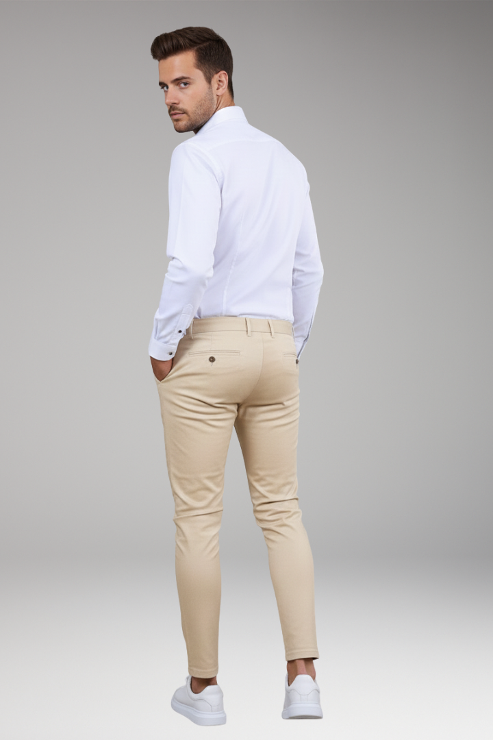 Men's Chino Pants with Slim Legs and Button Closure