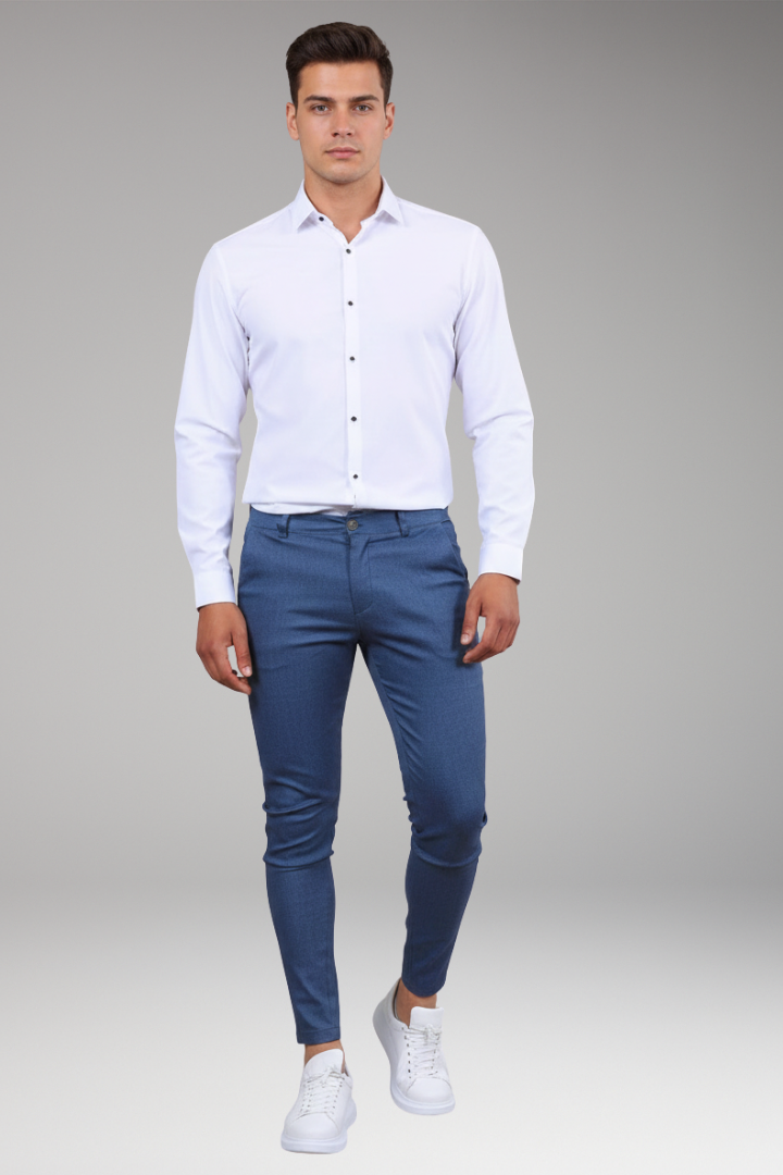 Men's Chino Pants with Slim Legs and Button Closure
