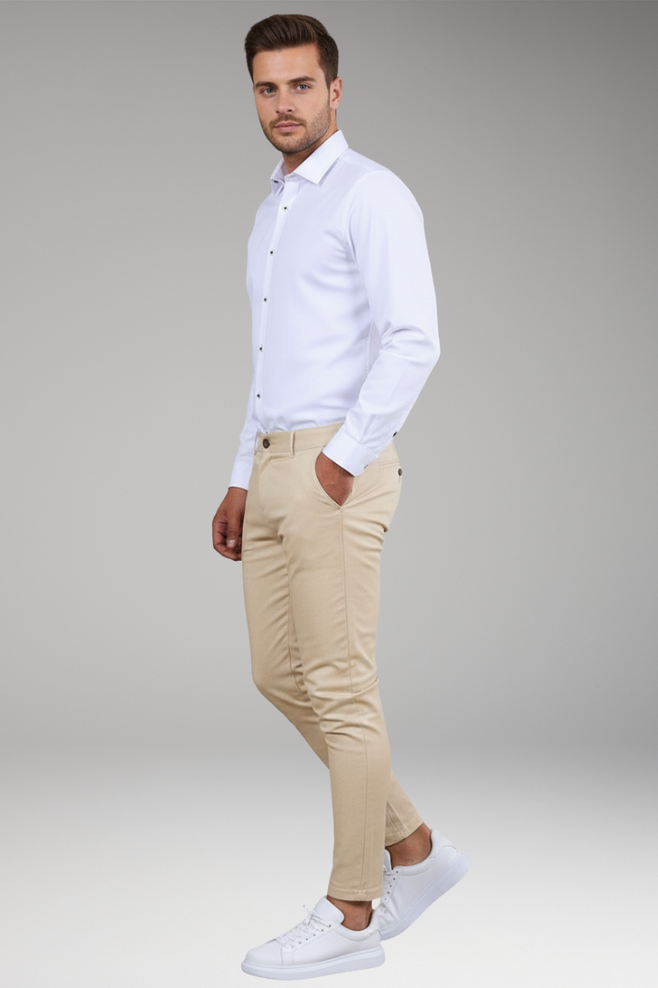 Men's Chino Pants with Slim Legs and Button Closure