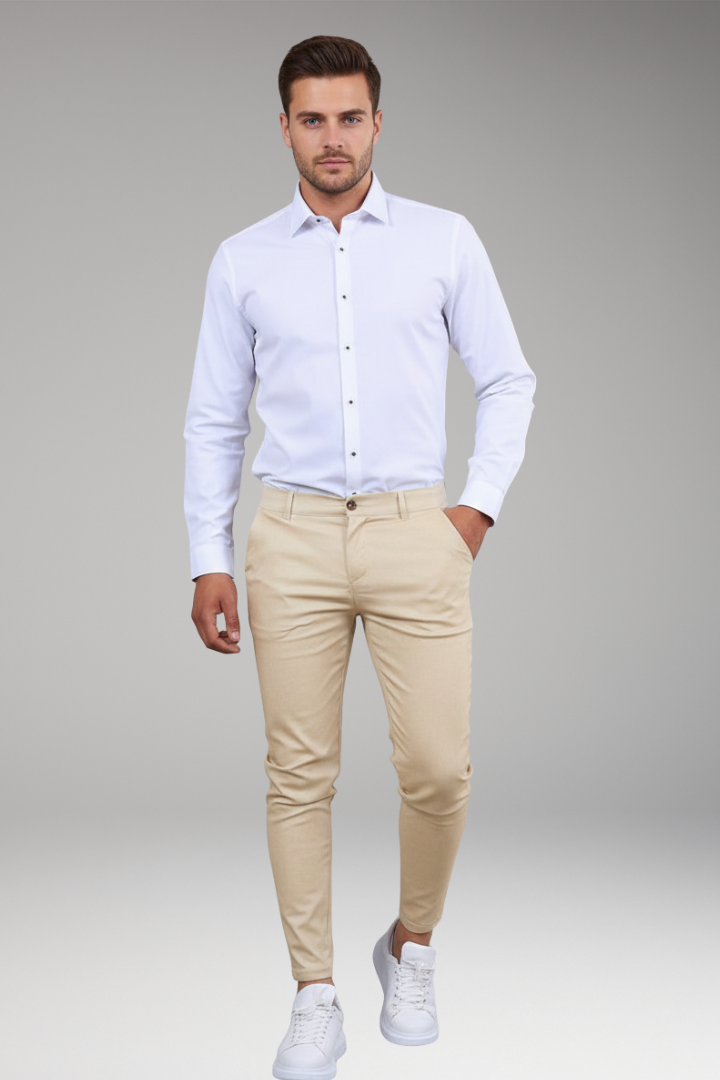 Men's Chino Pants with Slim Legs and Button Closure