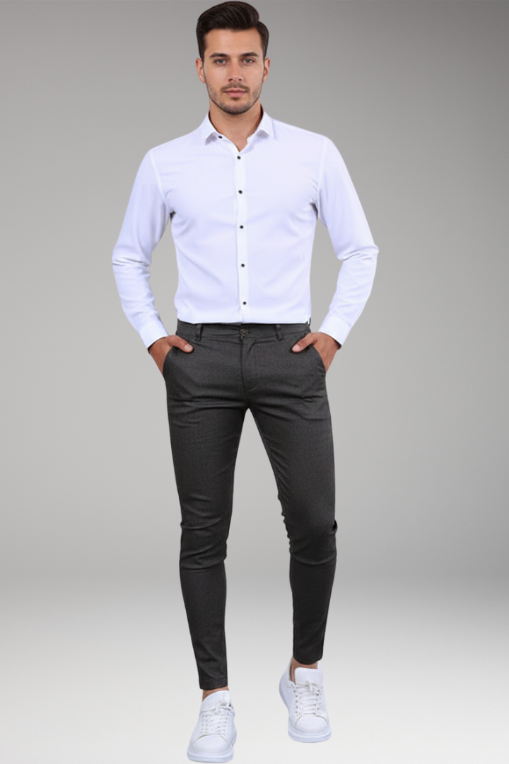 Men's Chino Pants with Slim Legs and Button Closure