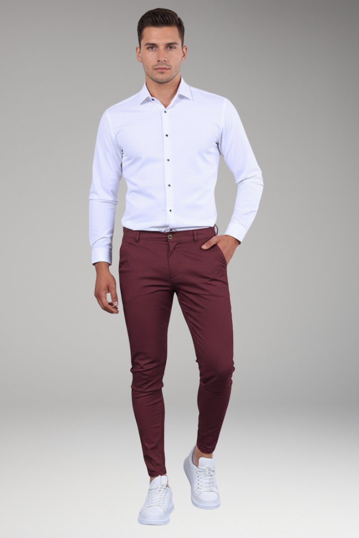 Men's Chino Pants with Slim Legs and Button Closure