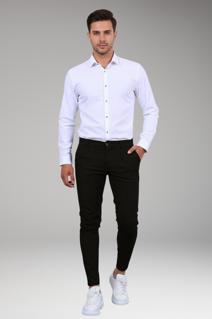Men's Chino Pants with Slim Legs and Button Closure