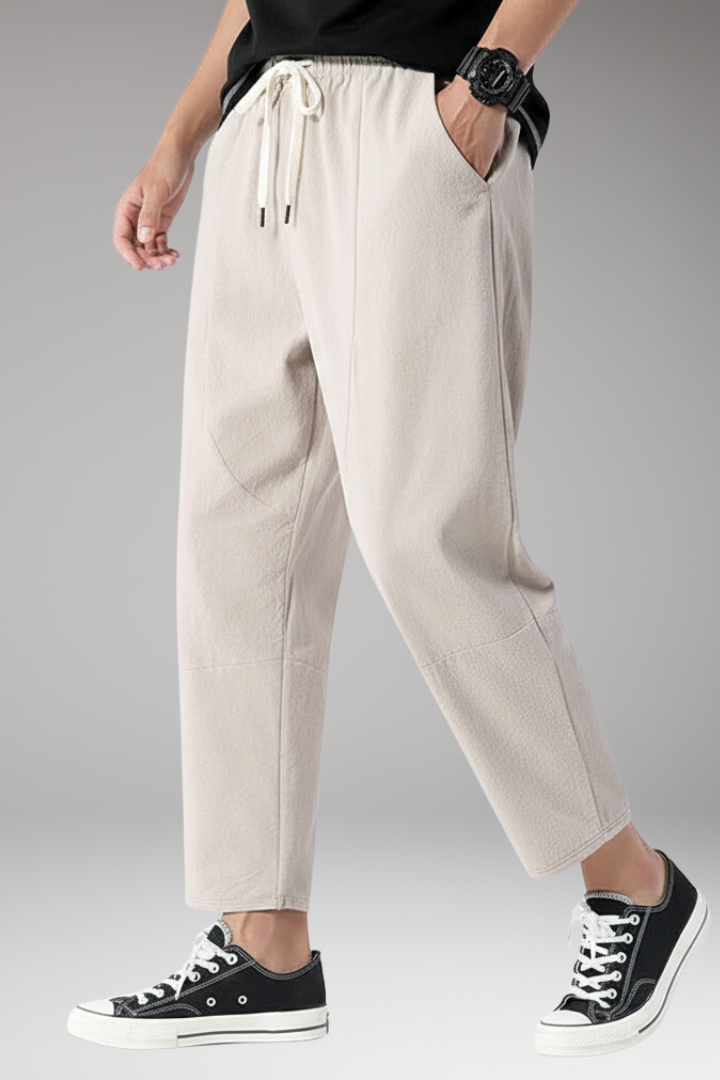 Men's Cropped Pants with Elastic Waist and Side Pockets