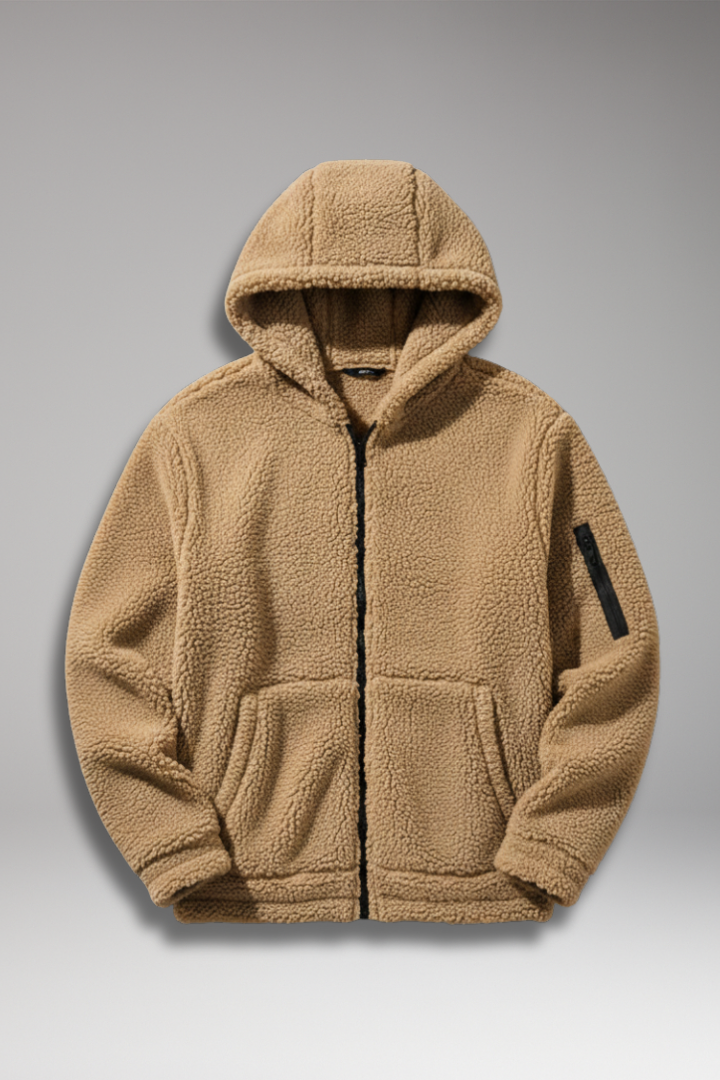 Men's Hooded Jacket with Front Zip and Pouch Pockets
