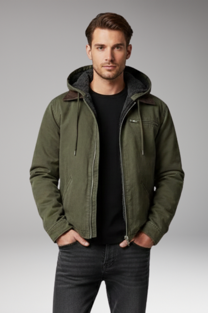 Men's Hooded Jacket with Zipper Closure and Front Pockets