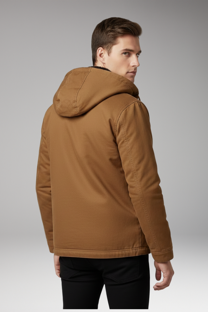 Men's Hooded Jacket with Zipper Closure and Front Pockets