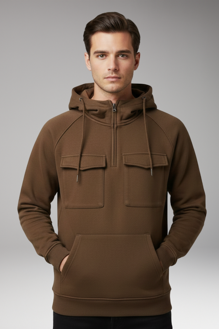 Men's Hoodie with Long Sleeves and Multiple Pockets