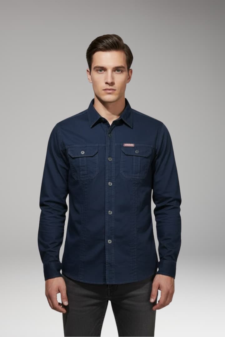 Tommy Men’s Long-Sleeve Cargo Shirt with Chest Pockets