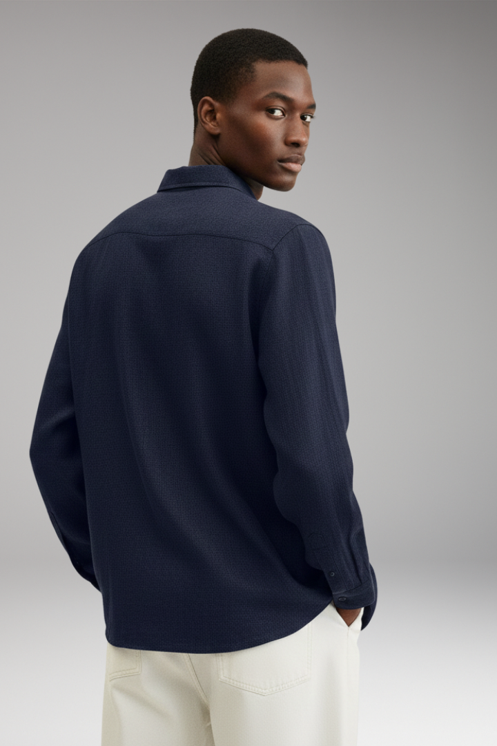 Men's Long Sleeve Shirt with Lapel Collar and Button Closure