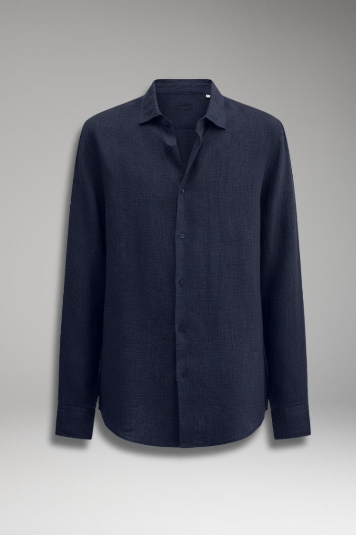 Men's Long Sleeve Shirt with Lapel Collar and Button Closure