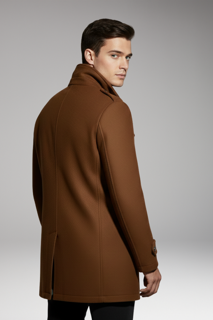 Men's Overcoat with Double Collar and Lined Interior