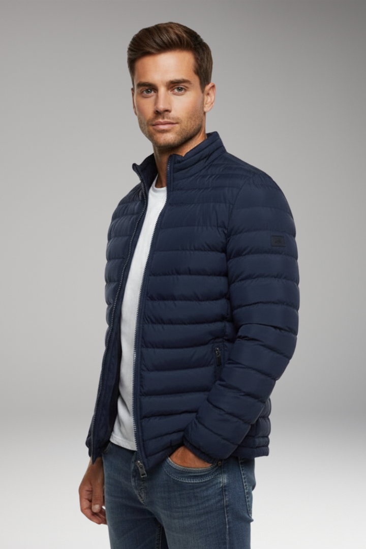 Men's Padded Jacket with Stand Collar and Long Sleeves