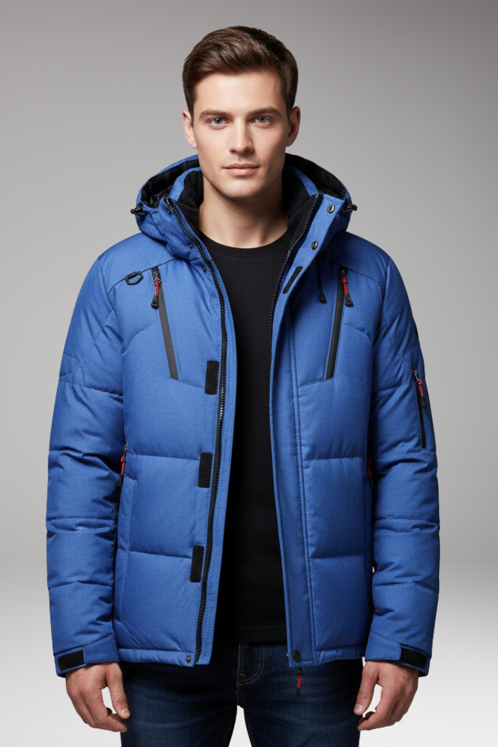 Men's Parka Jacket with Adjustable Hood and Zipper Closure