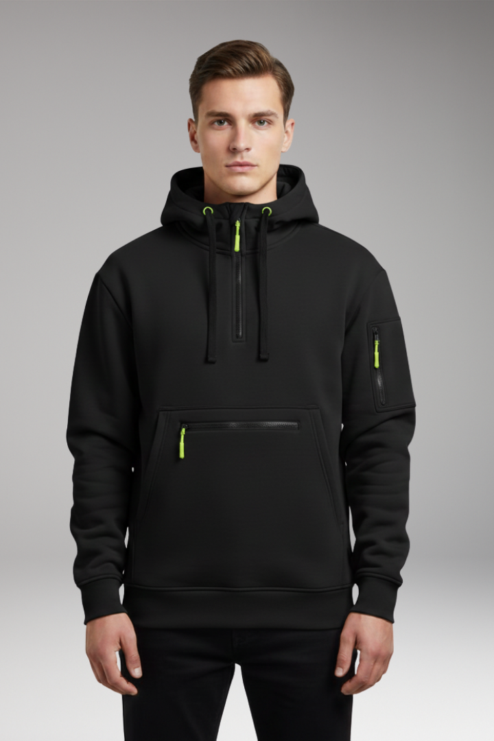 Men's Sports Hoodie with Multiple Pockets and Drawstring Hood